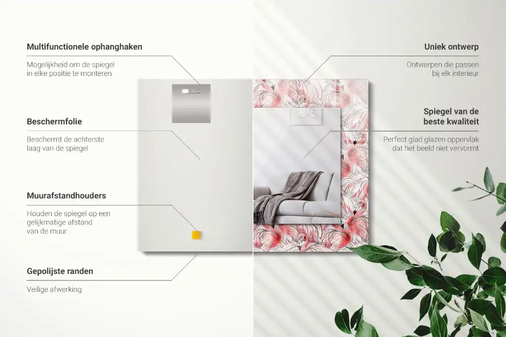 Rektangulär spegel med tryck Rosa flamingos