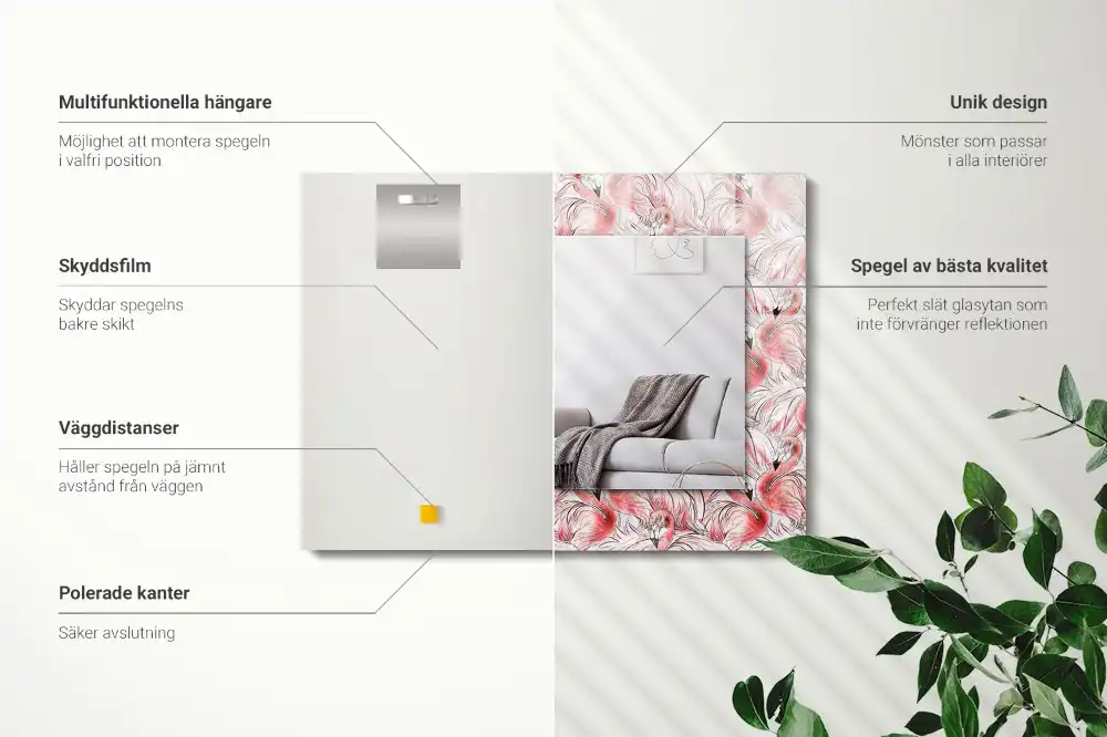 Rektangulär spegel med tryck Rosa flamingos