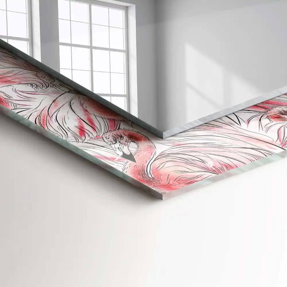 Rektangulär spegel med tryck Rosa flamingos