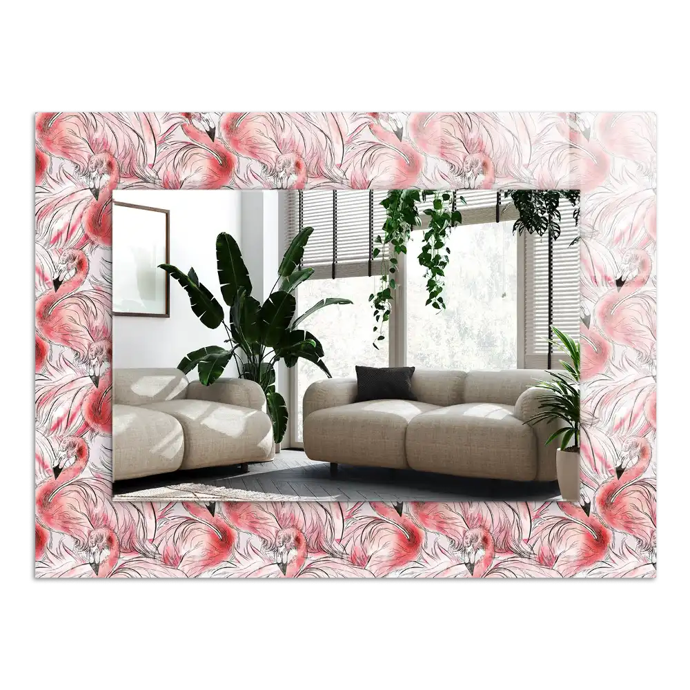 Rektangulär spegel med tryck Rosa flamingos