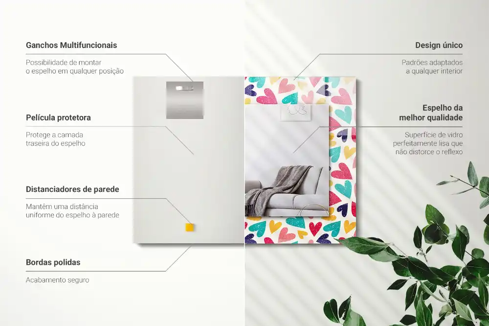 Rektangulär spegel med tryck Färgglada hjärtan mönster