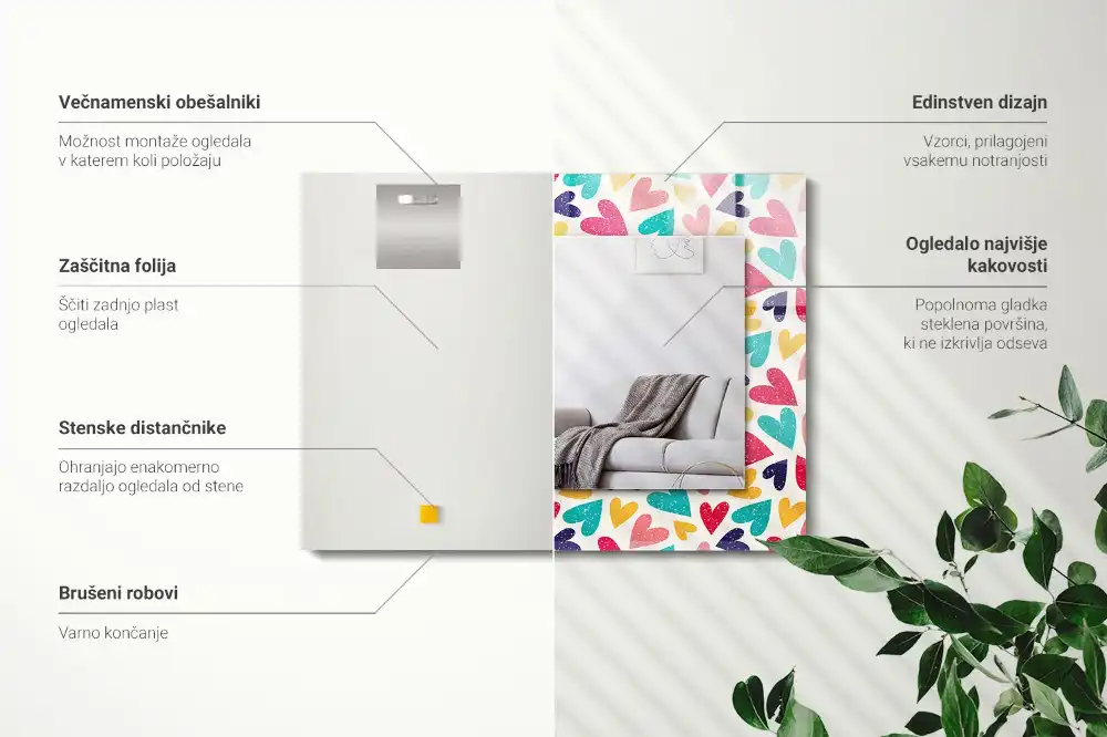 Rektangulär spegel med tryck Färgglada hjärtan mönster