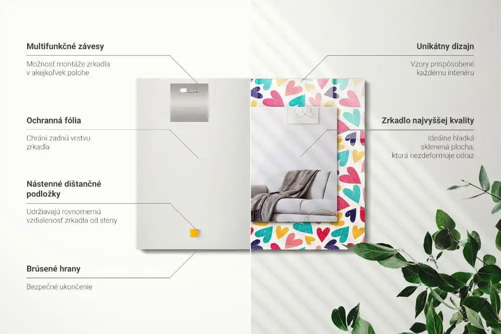 Rektangulär spegel med tryck Färgglada hjärtan mönster