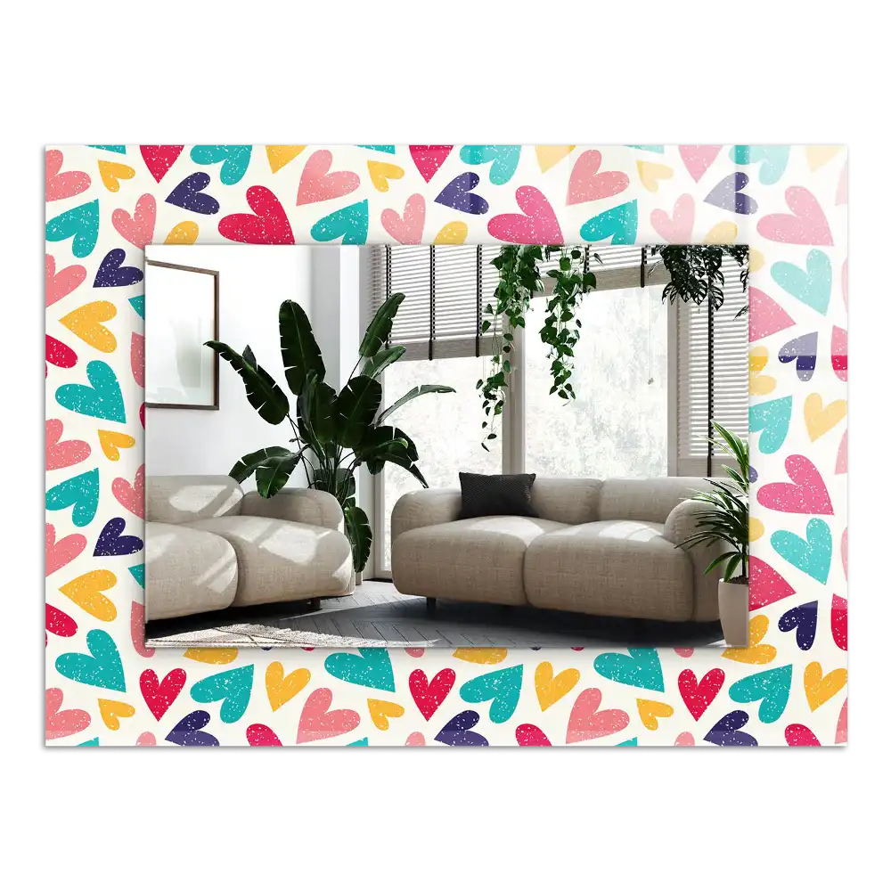 Rektangulär spegel med tryck Färgglada hjärtan mönster