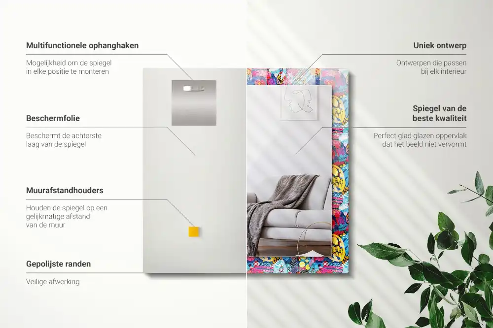 Rektangulär spegel med tryck Färgglada abstrakt mönster