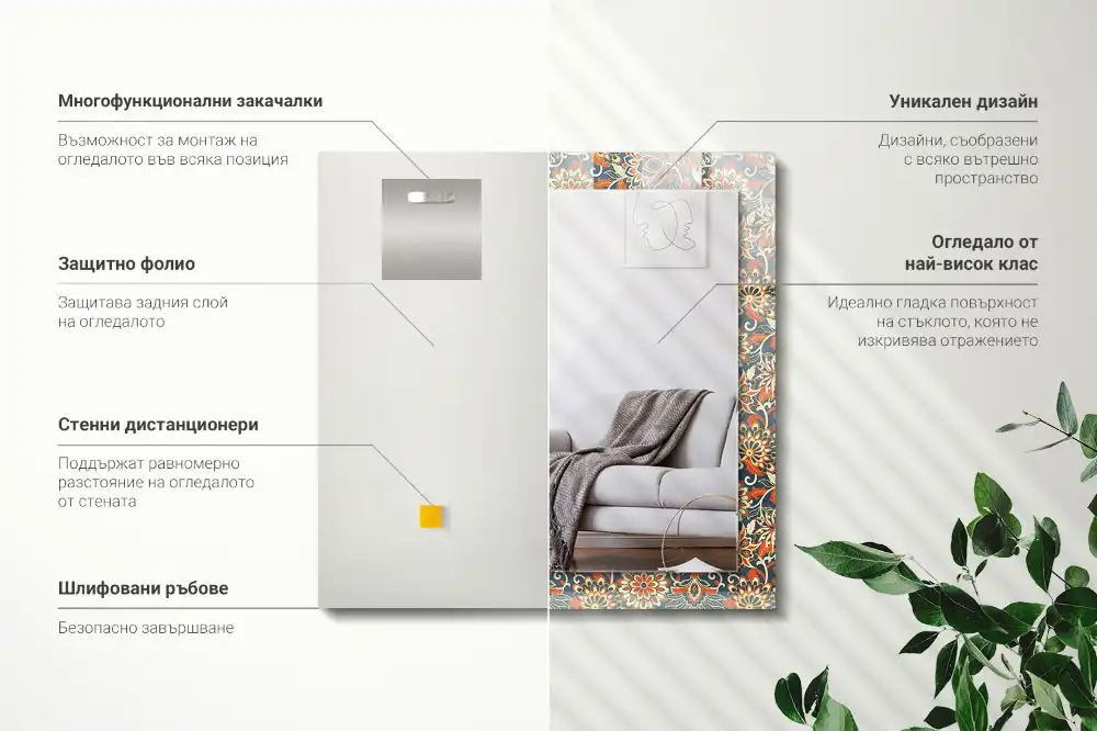 Rektangulär spegel med tryck Blommigt tapetmönster