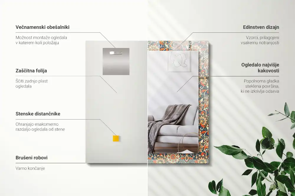 Rektangulär spegel med tryck Blommigt tapetmönster