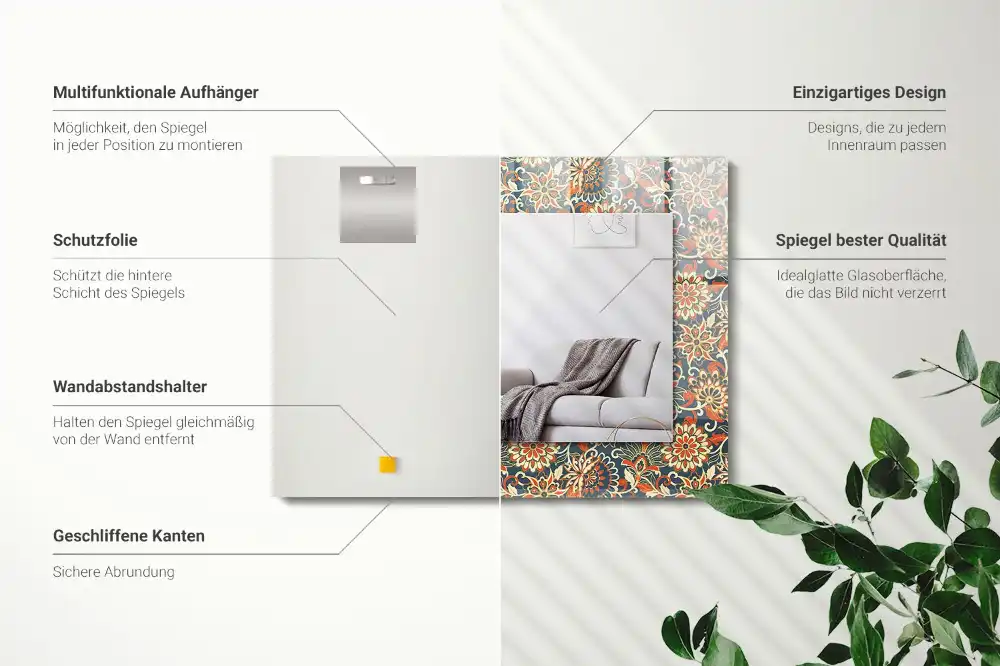 Rektangulär spegel med tryck Blommigt tapetmönster