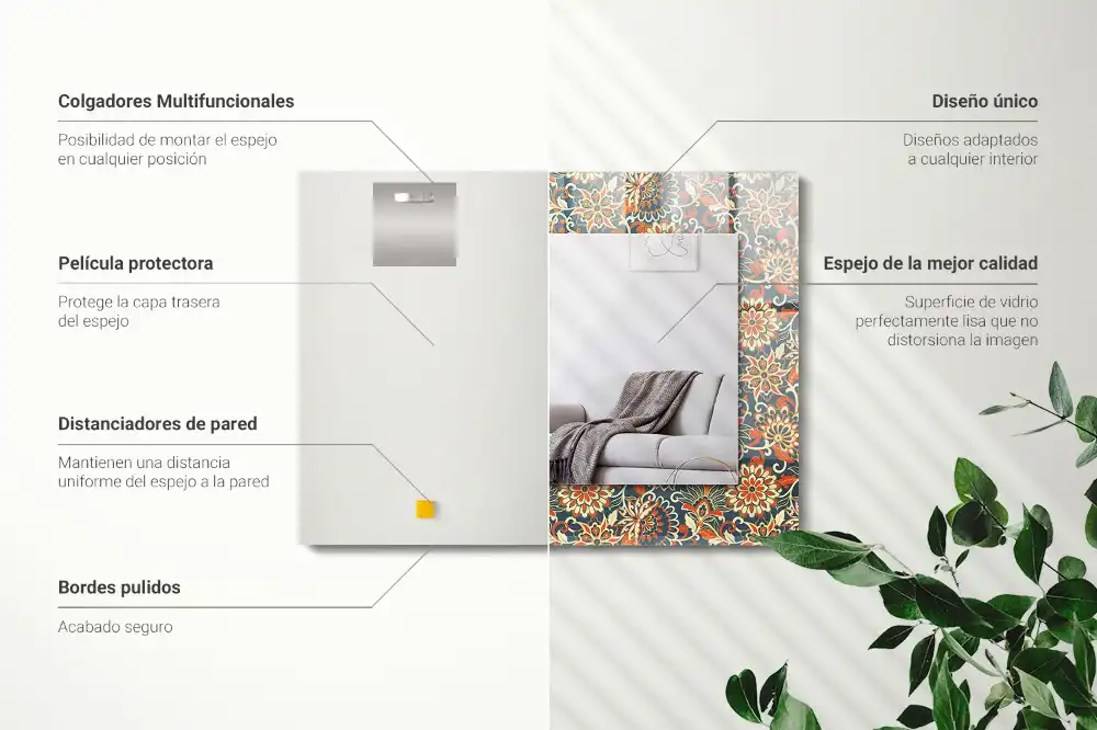 Rektangulär spegel med tryck Blommigt tapetmönster