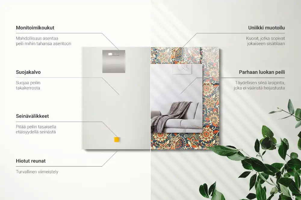 Rektangulär spegel med tryck Blommigt tapetmönster