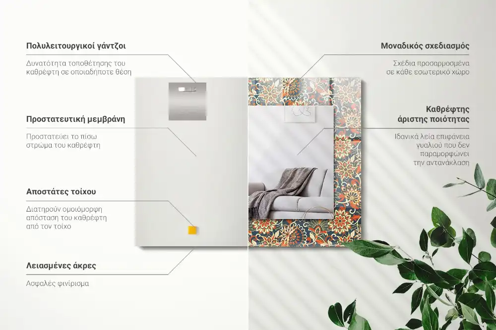Rektangulär spegel med tryck Blommigt tapetmönster