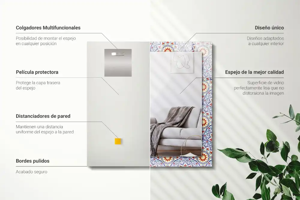 Rektangulär spegel med tryck Mandalas