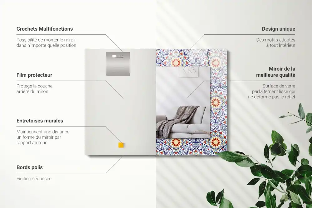 Rektangulär spegel med tryck Mandalas