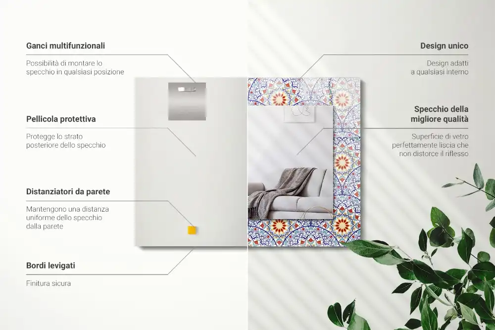 Rektangulär spegel med tryck Mandalas