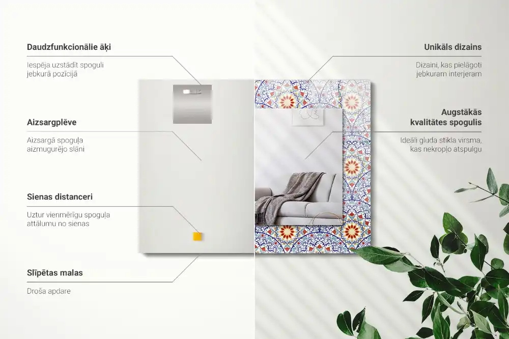 Rektangulär spegel med tryck Mandalas