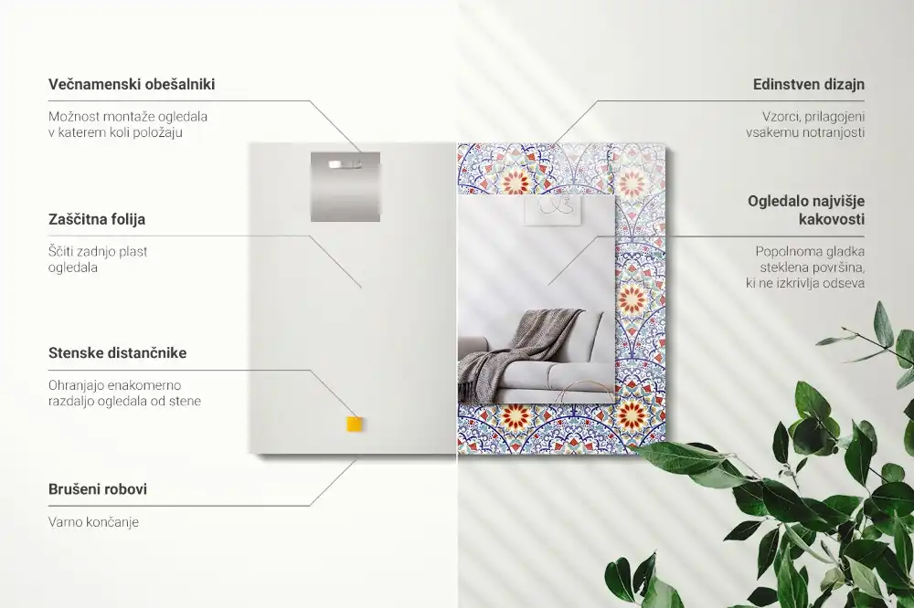 Rektangulär spegel med tryck Mandalas