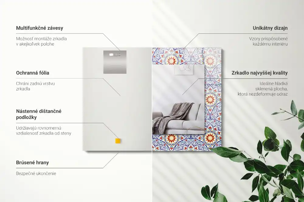 Rektangulär spegel med tryck Mandalas
