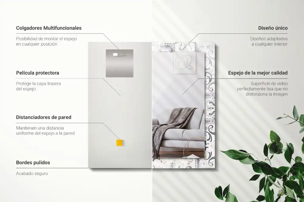 Rektangulär spegel med tryck Kakelmönster ornament