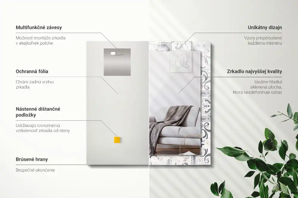 Rektangulär spegel med tryck Kakelmönster ornament