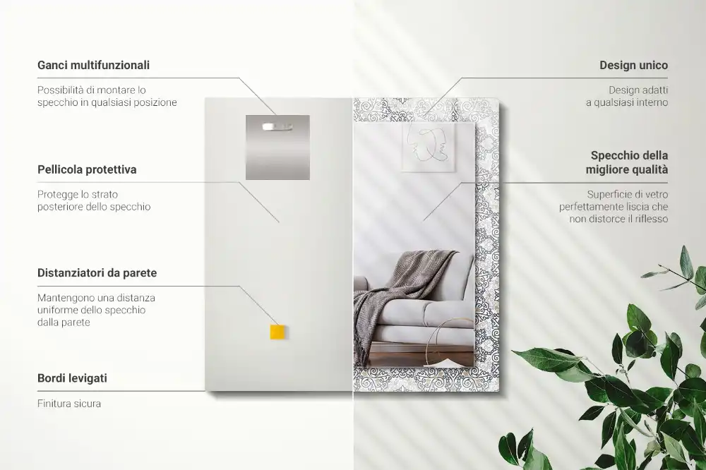 Rektangulär spegel med tryck Prydnadsmönster