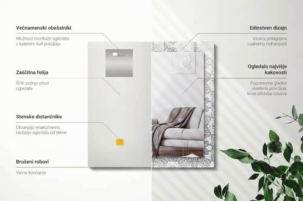 Rektangulär spegel med tryck Prydnadsmönster