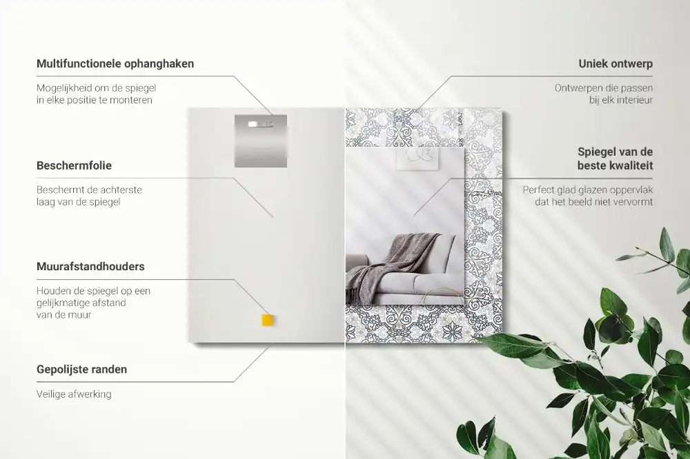 Rektangulär spegel med tryck Prydnadsmönster