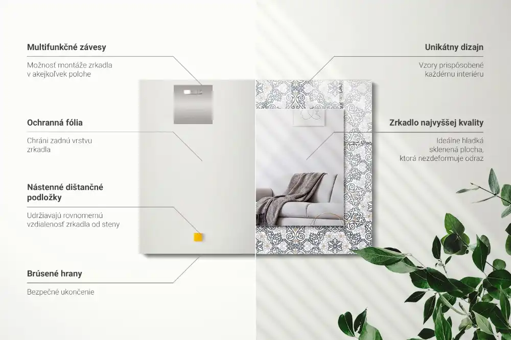 Rektangulär spegel med tryck Prydnadsmönster