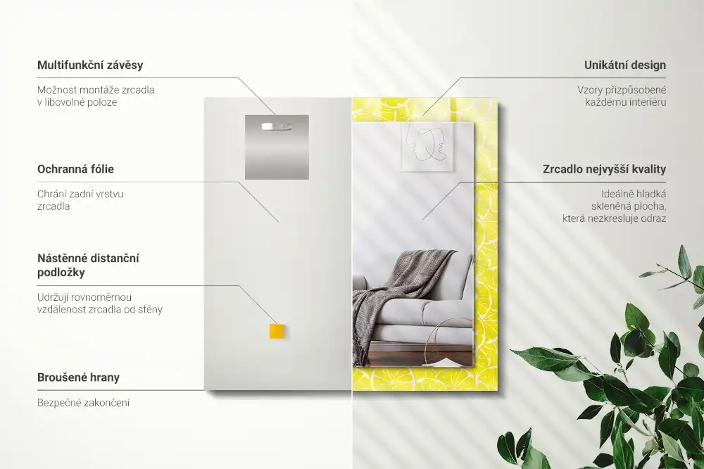 Dekorativ spegel med tryck Citronskivor mönster