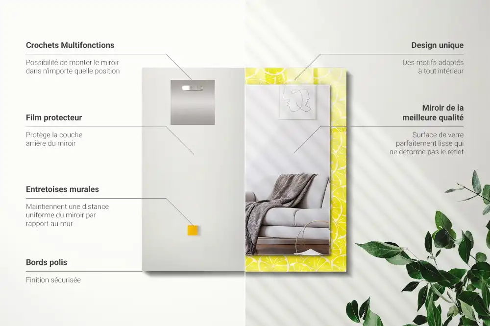 Dekorativ spegel med tryck Citronskivor mönster