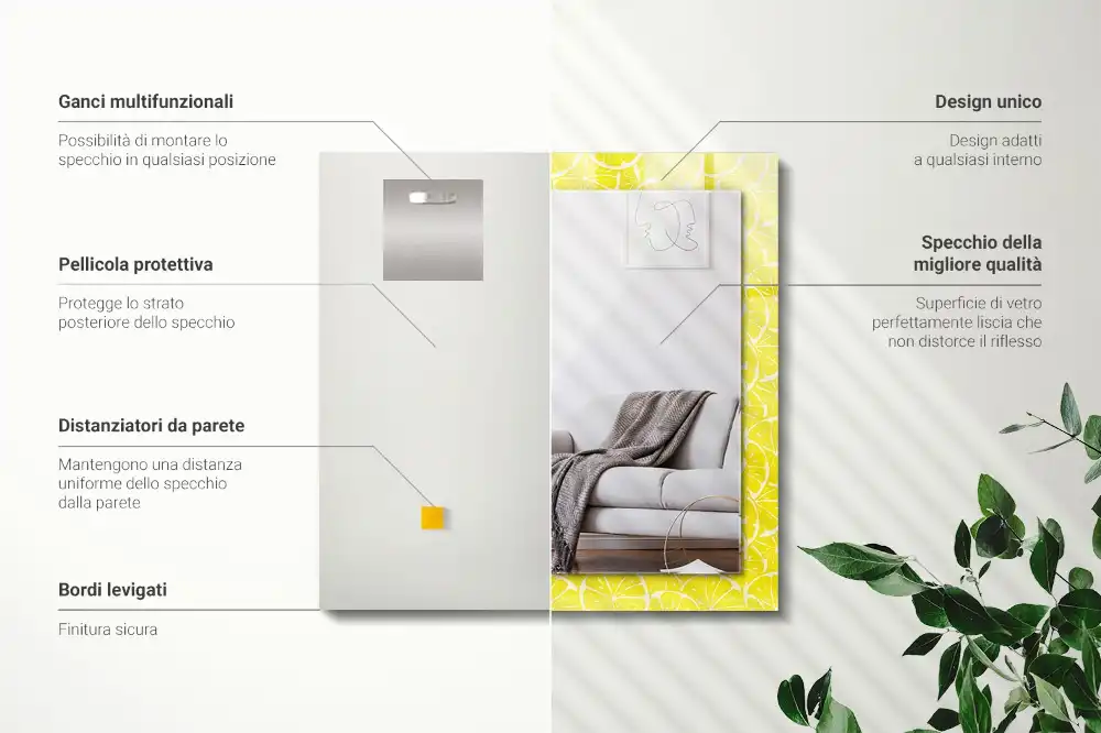 Dekorativ spegel med tryck Citronskivor mönster