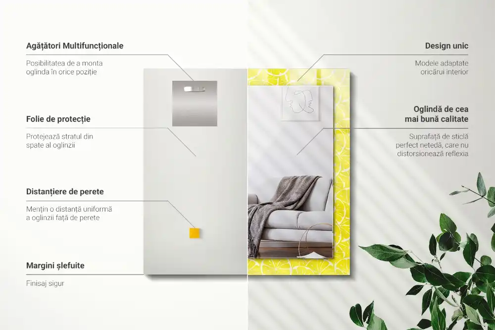 Dekorativ spegel med tryck Citronskivor mönster