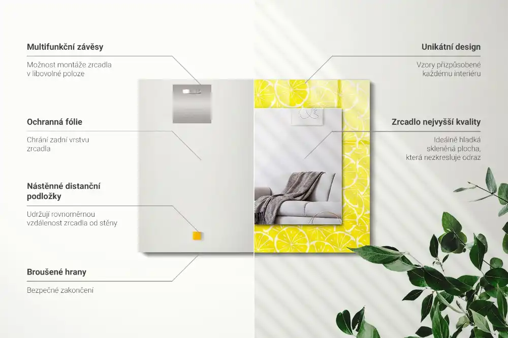 Dekorativ spegel med tryck Citronskivor mönster