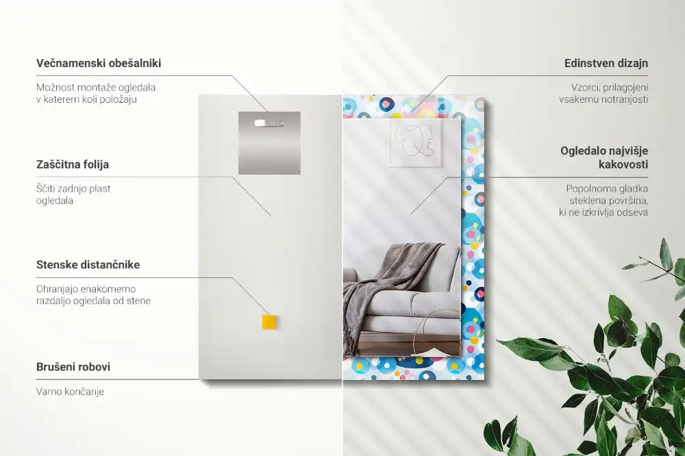 Rektangulär spegel med tryck Färgglada abstrakta mönster