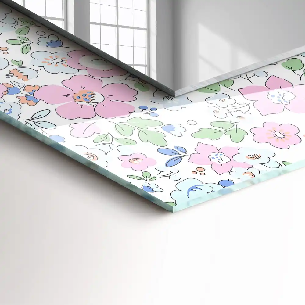 Rektangulär spegel med tryck Blommigt tygmönster