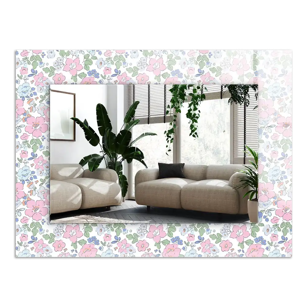 Rektangulär spegel med tryck Blommigt tygmönster