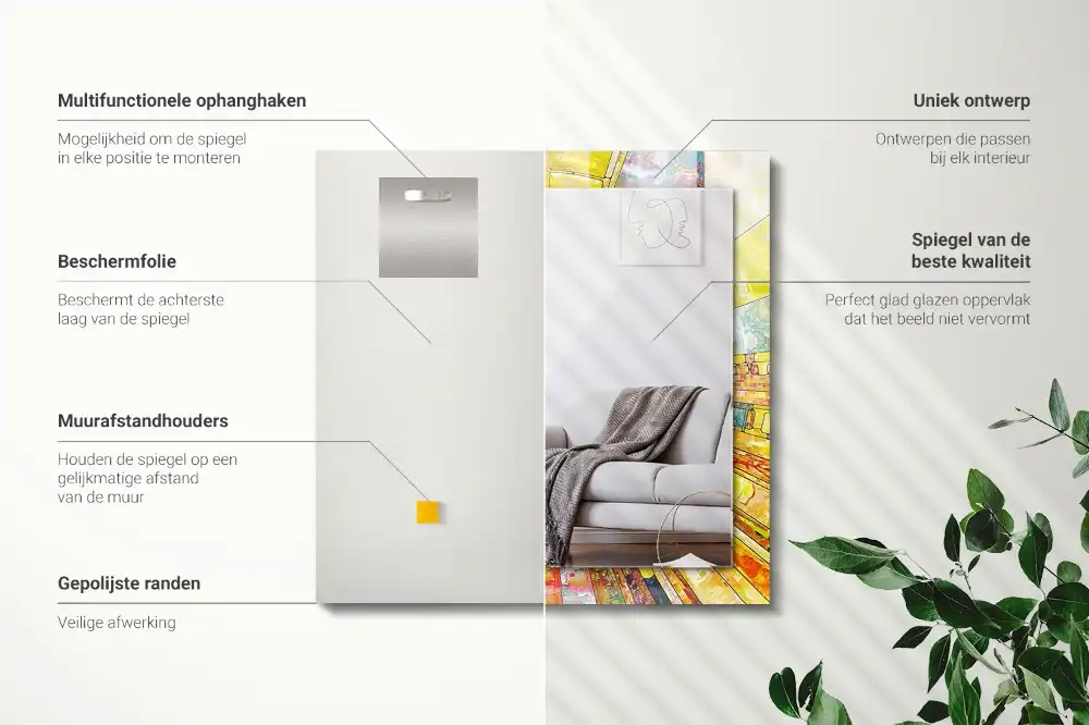 Rektangulär spegel med tryck Färgglad abstrakt mosaik