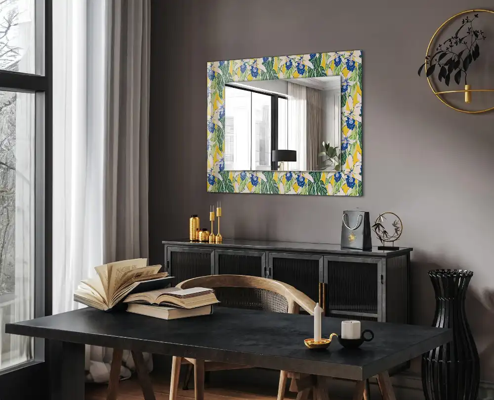 Dekorativ spegel med tryck Blommor och blad