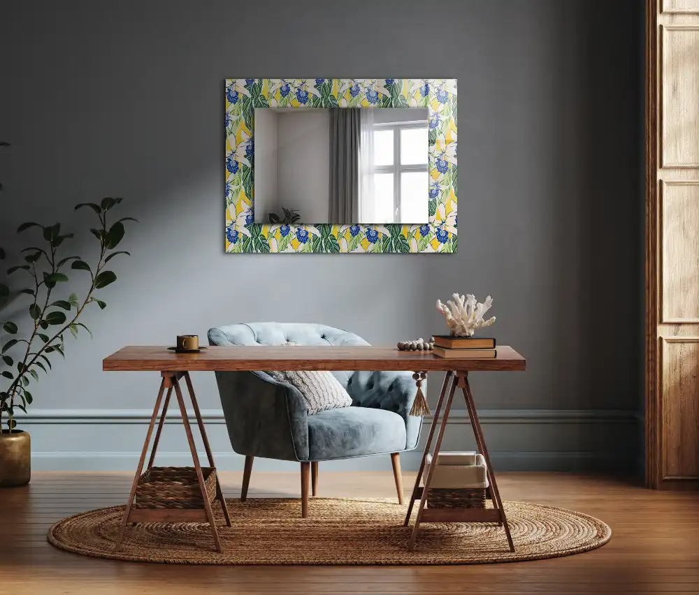 Dekorativ spegel med tryck Blommor och blad
