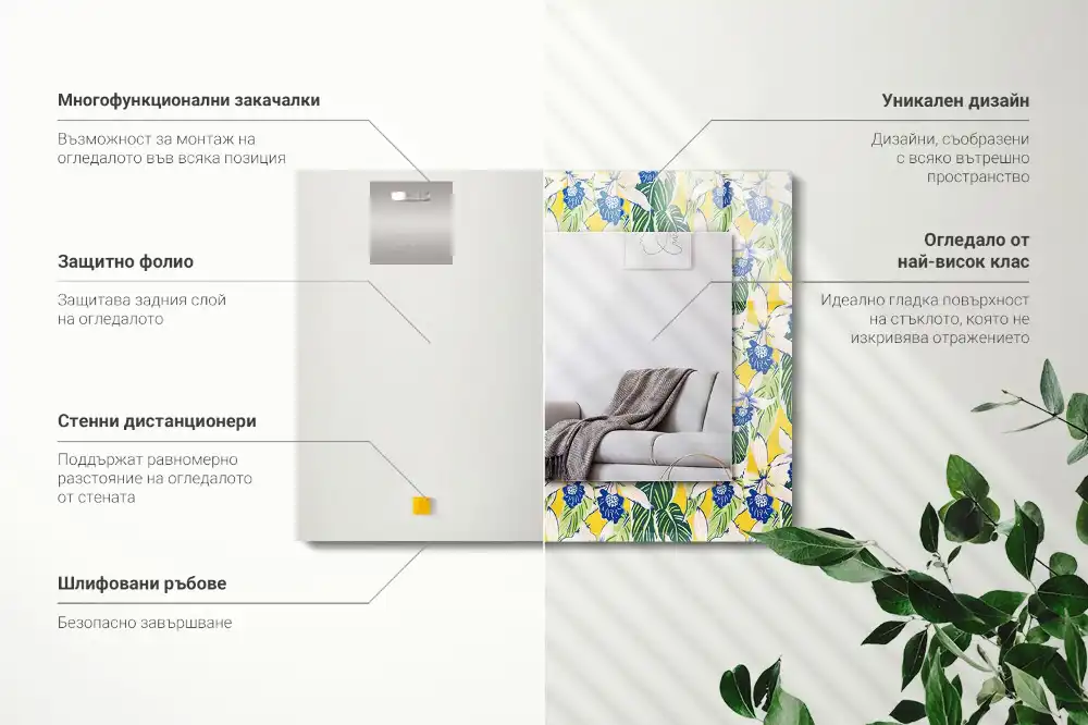 Dekorativ spegel med tryck Blommor och blad