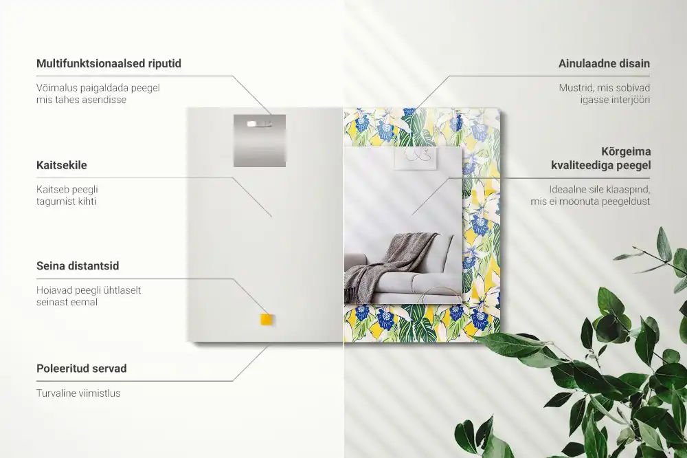 Dekorativ spegel med tryck Blommor och blad