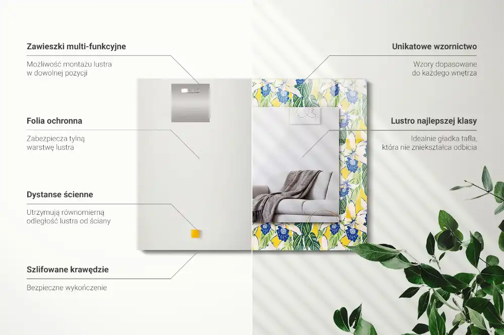 Dekorativ spegel med tryck Blommor och blad
