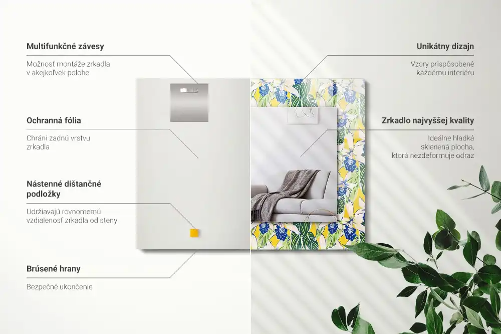 Dekorativ spegel med tryck Blommor och blad
