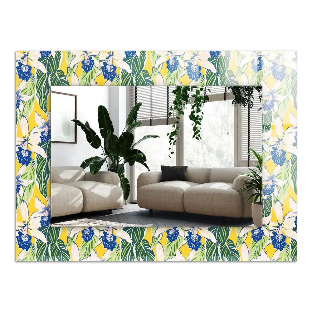 Dekorativ spegel med tryck Blommor och blad