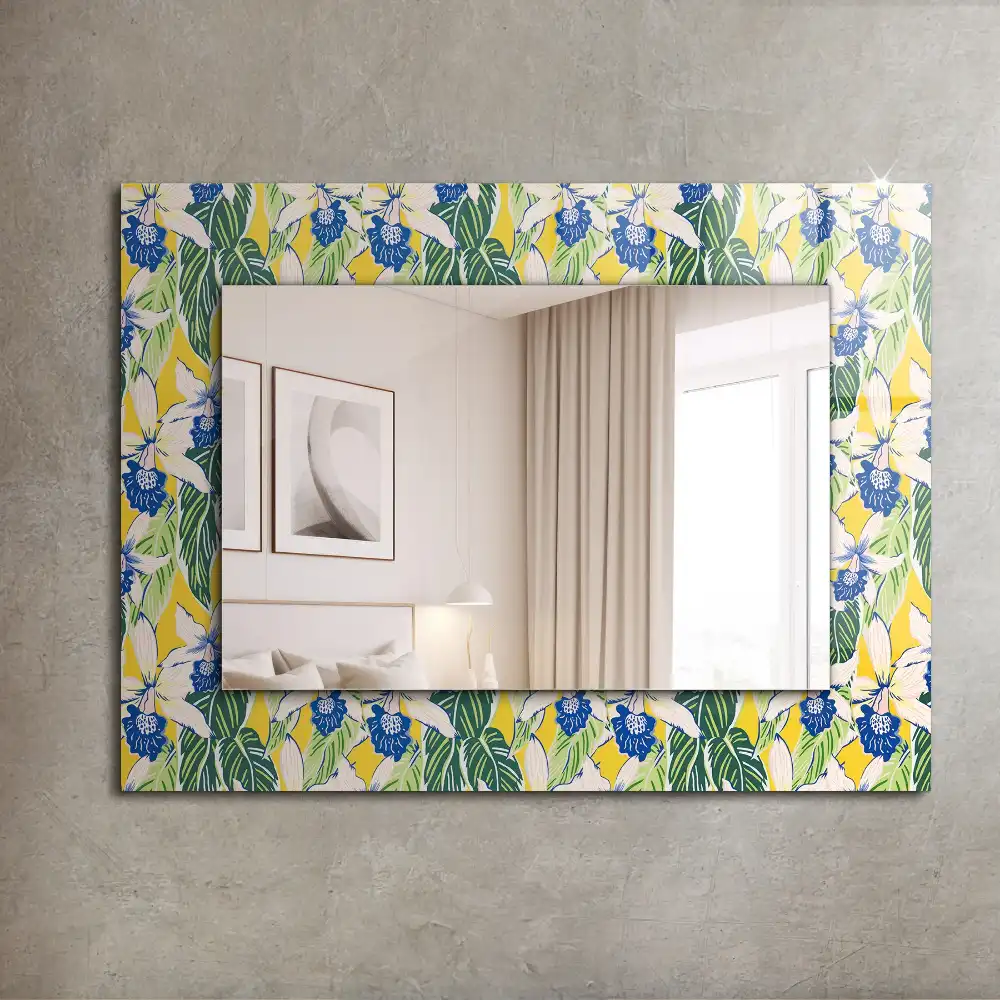 Dekorativ spegel med tryck Blommor och blad