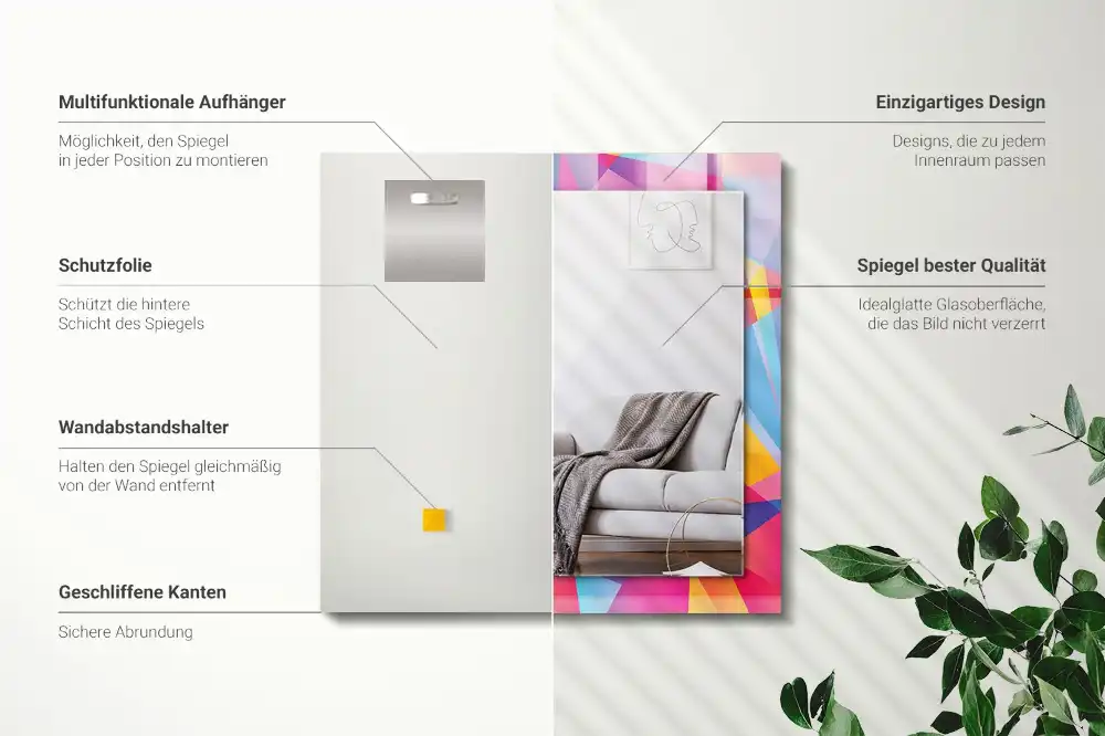 Rektangulär spegel med tryck Färgglada geometriska mönster