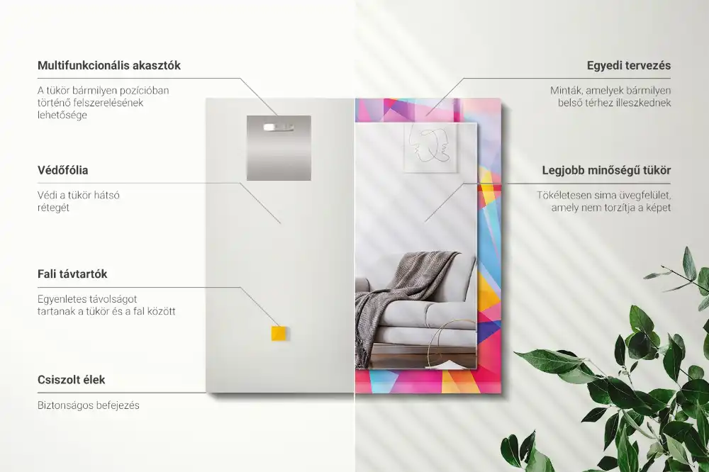 Rektangulär spegel med tryck Färgglada geometriska mönster