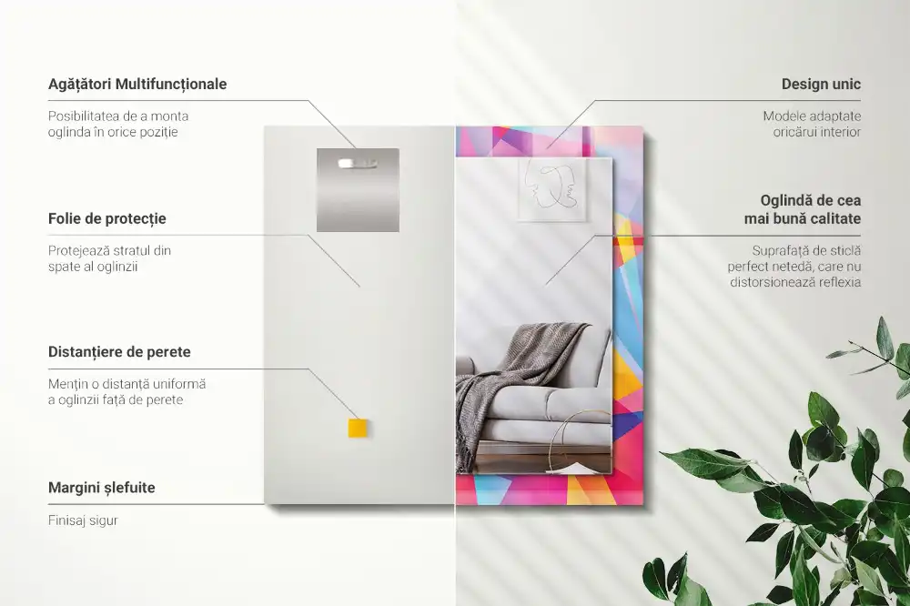 Rektangulär spegel med tryck Färgglada geometriska mönster