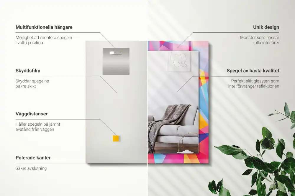 Rektangulär spegel med tryck Färgglada geometriska mönster