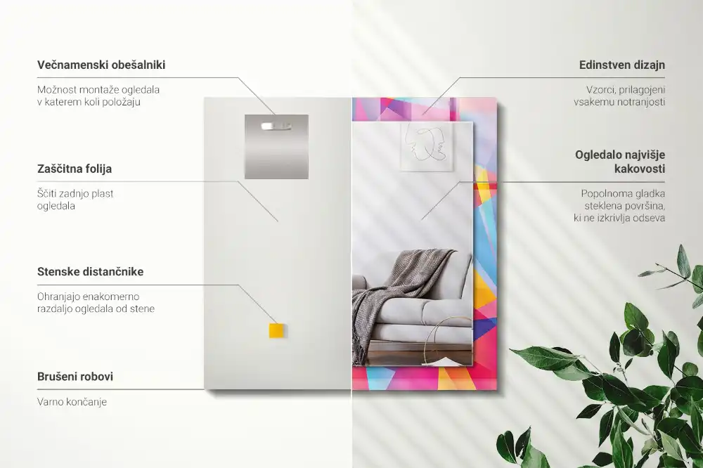 Rektangulär spegel med tryck Färgglada geometriska mönster