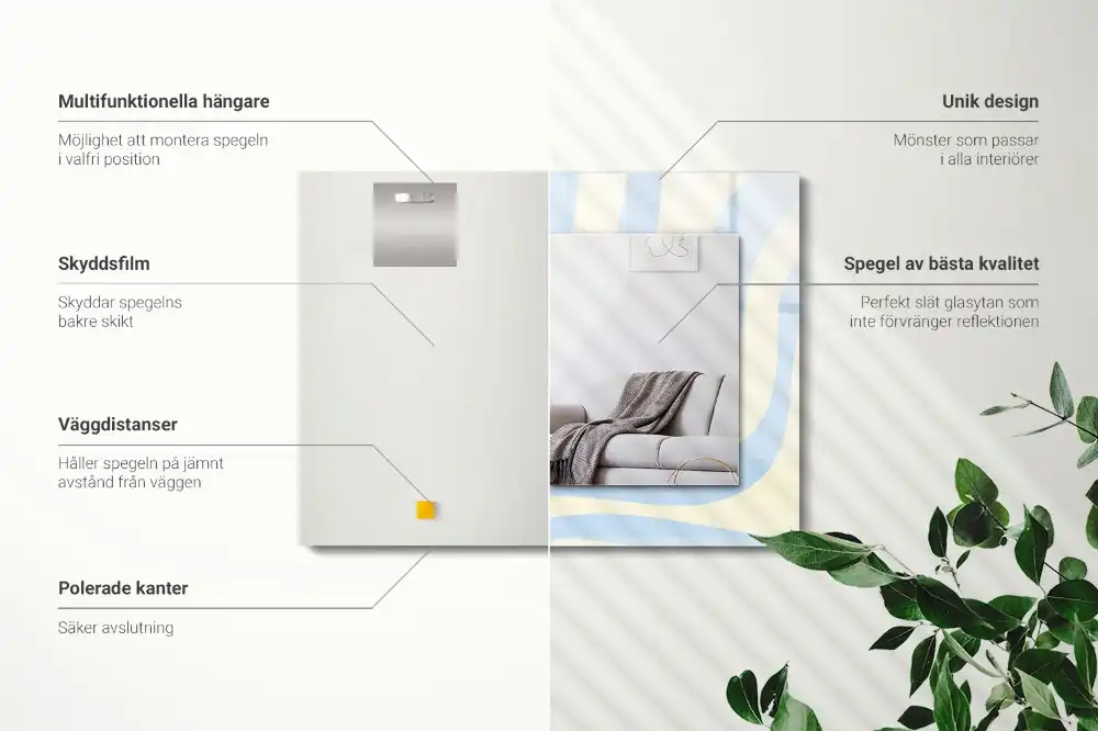 Dekorativ spegel med tryck Abstrakta vågiga mönster